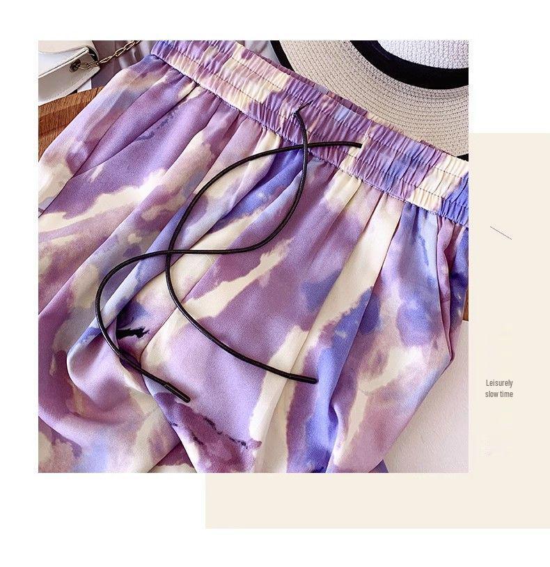 Plus Size Women's Summer Ice Silk Wide-Leg Pants: High Waist, Slimming, Cool & Casual.