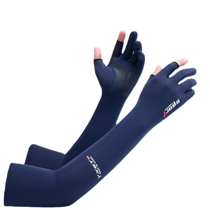 Two-finger sunscreen ice sleeves gloves for women extended five-finger summer ice silk sleeves bare finger arm covers fishing and driving men