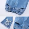 Denim Pants for Teenage Girls Jeans Spring Autumn Fashion Casual Loose Blue Bow Kids Leg Pearl Wide Pants Children Trousers