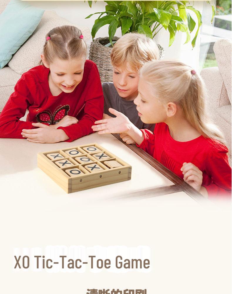 Wooden Tic-Tac-Toe Educational Toy for Kids - Interactive Three-in-a-Row Board Game & Building Blocks