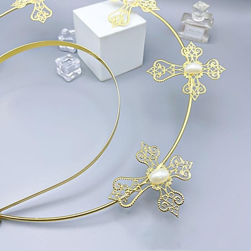 Goddess Headpiece Cross Crown Headband for Womens Girls Vintage Headwear Props