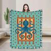 Blue Octopus Flannel Throw Blanket, Turquoise Nautical Decor, Soft Plush Cozy Gift