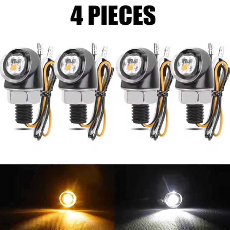 8mm Aluminium Motorcycle Mini LED Turn Signal Lights Lamp Flasher Indicator DRL Brake Stop Lights for Cafe Racer Bobber Chopper