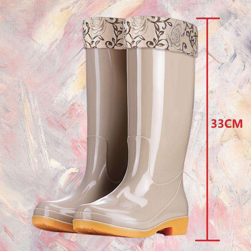 Hohe rutschfeste Samt-Baumwoll-Regenschuhe Regenstiefel wasserdichte Schuhe Eimer-Gummischuhe Überschuhe Wasserstiefel Damen Erwachsene Küche warm im Winter