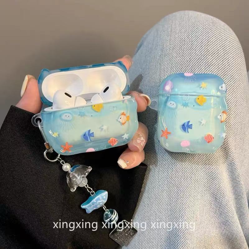 ins wind cute graffiti ocean small fish for airpodspro1 protective case earphone case 1st generation 1 soft silicone new
