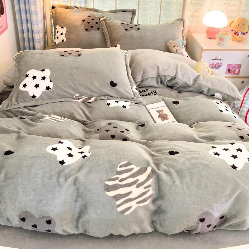 Winter Thickened Milk Fleece Bed Four-piece Set New Coral Fleece Flannel Single Quilt Cover Bed Sheet Three-piece Set Bedding