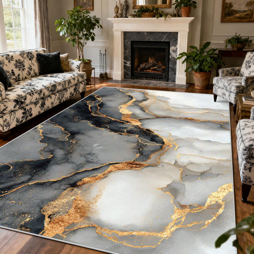 Light Luxury Marble Style Carpet Large Area Living Room Lounge Decoration Rug 200×300cm European Style Bedroom Soft Floor Mat