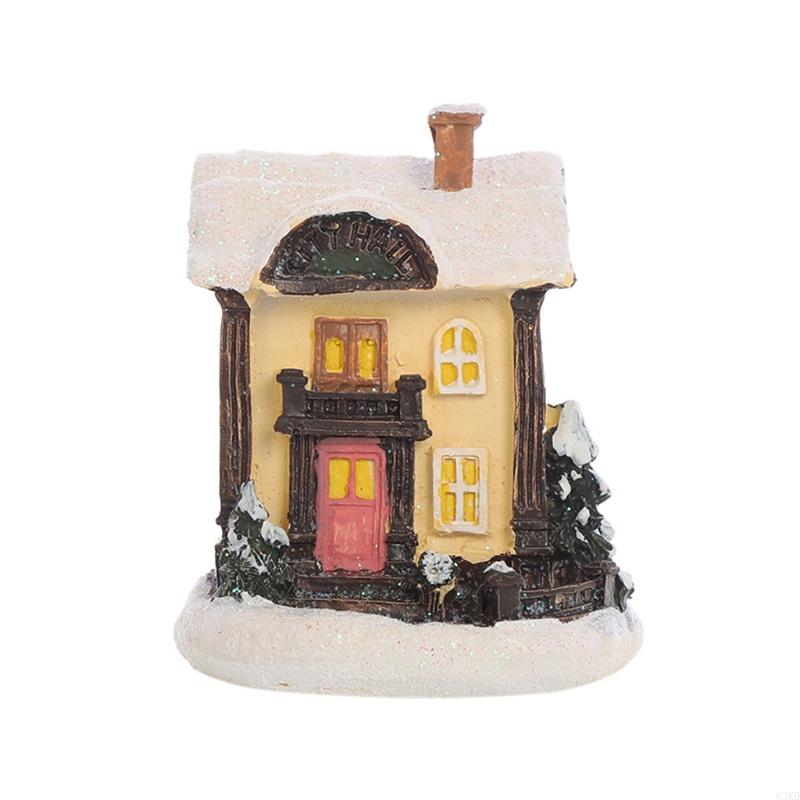 62KD Christmas LED Lighted Miniature Snow House Resin Ornament Village Scene Battery Operated Luminous Figurine Xmas Decor