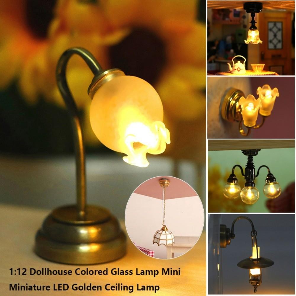 Mini Dollhouse Colored Glass Lamp 1:12 Home Table Lamp Model Lighting Model Doll House Accessories