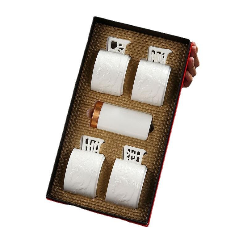 Auspicious Ruyi Tea Cup Sheep Fat Jade Porcelain Anti-scald Single Cup Master Cup Home Use Gift Premium Tasting Cup Customizable