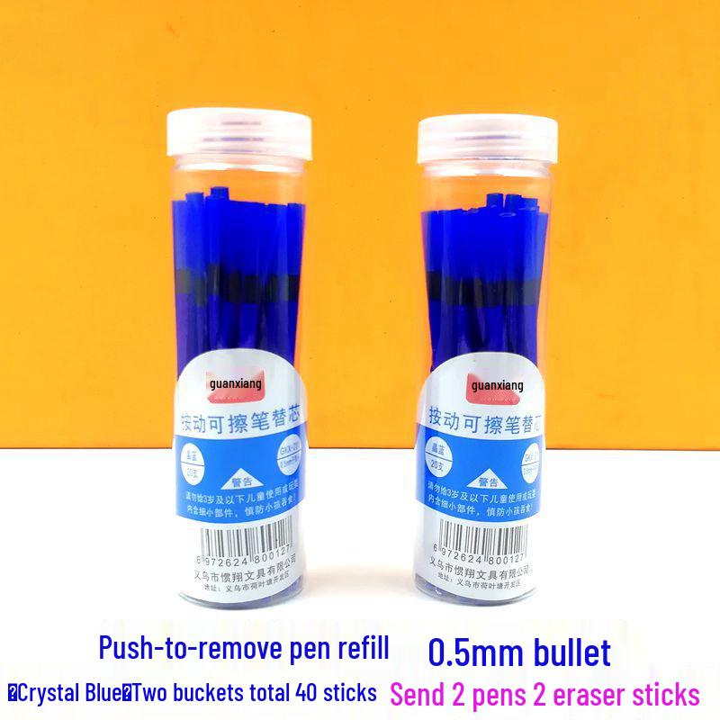 Press To Advance Friction Erasable Gel Pen Refill, 0.5mm Bullet Tip, Crystal Blue Black