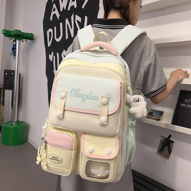 Cute Color Blocked Letter Print Student Backpack Shoulder Bag For Travel And School