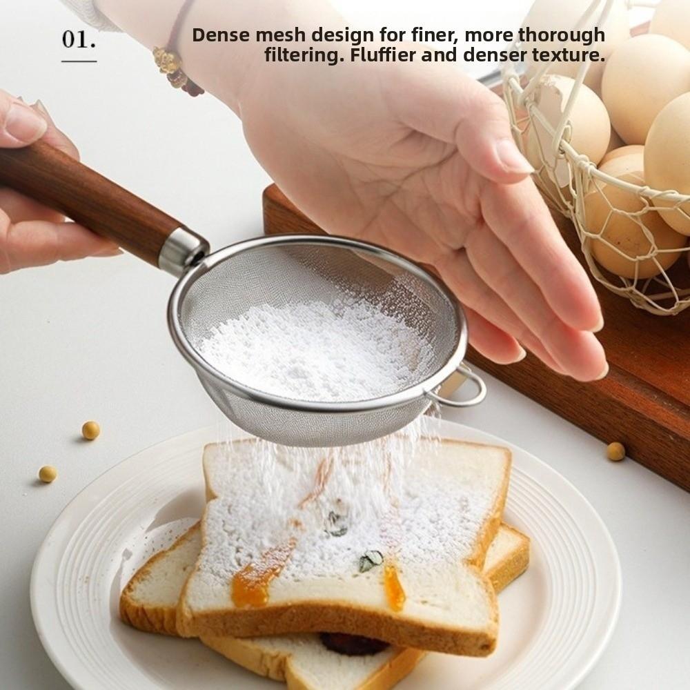 Food Grade Flour Filter Spoon Wooden Handle Kitchen Filter Handheld Sifter  Juice Filtering