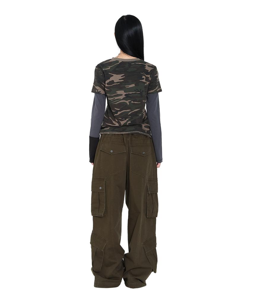 AAKAM Knee Pin-Tuck Double Pocket Cargo Pants (Khaki)