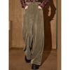Coolhut Olive Green Corduroy High-Waisted Wide-Leg Cuffed Winter New Warm Thick Casual Pants for Women