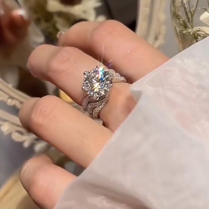 New 5 Carat Dove Egg Simulated Moissanite Three-Row Diamond Ring: Three Lifetimes of Love