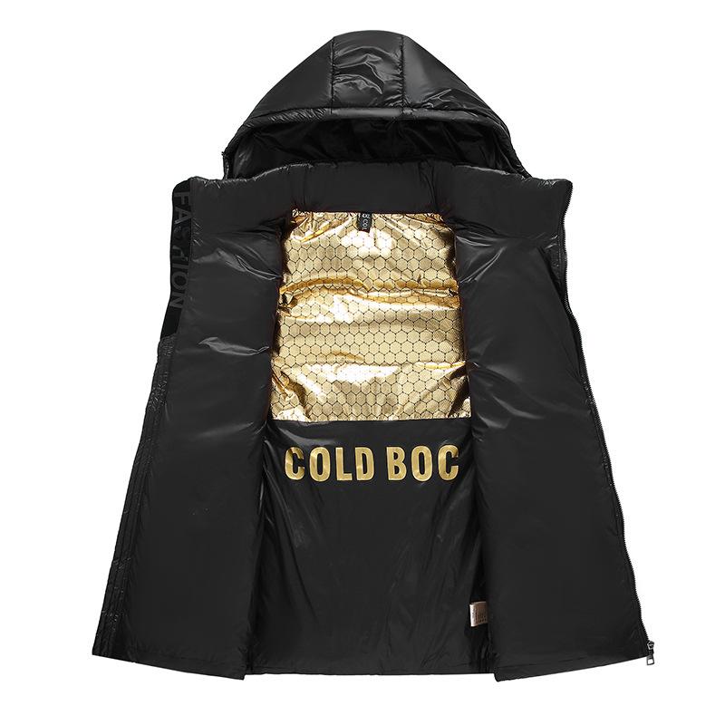 Vinter Plus Size dunväst med huva för feta män Lös vit ankdun svart guld väst 4XL-12XL
