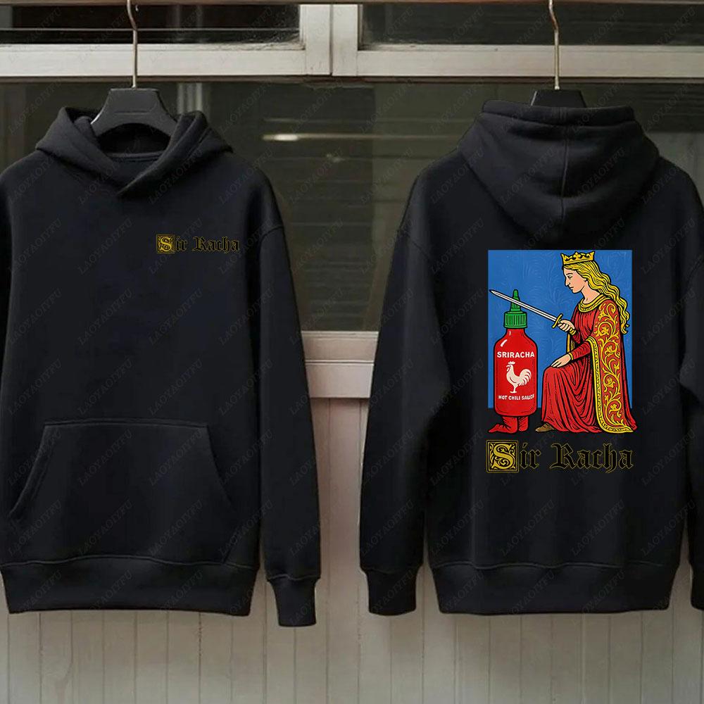 Sir Racha Man Woman 2 SidedHoodies Sri Racha Medieval Art Pullover Sriracha Fan Merch Retro Medieval Graphic Sweatshirt Hoodie