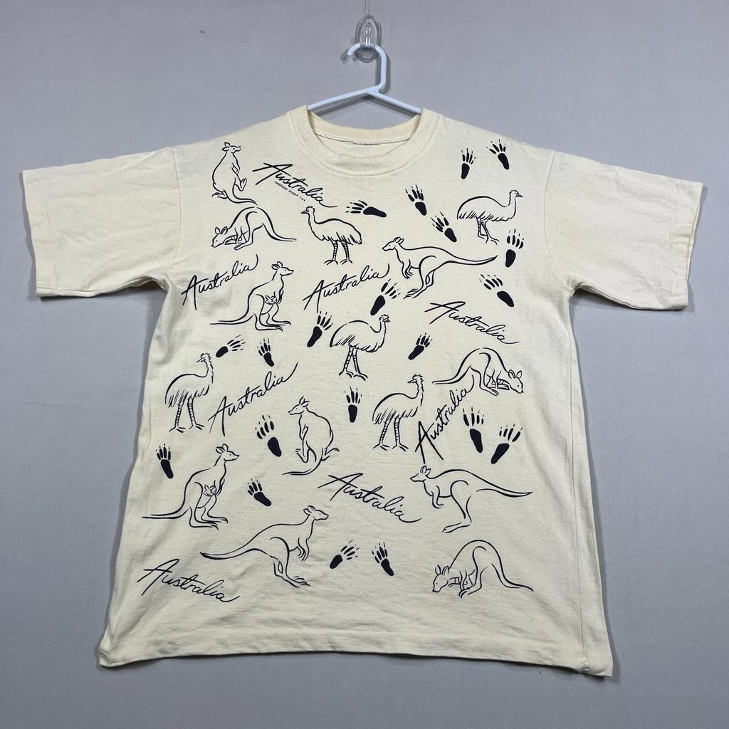 Vintage Australiana T-shirt 90-tal Enkel sömnad Beige Djur T-shirt Konst Herr Medium M
