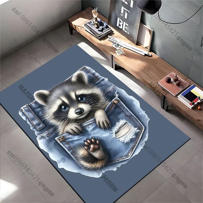 Raccoon nestled inside pocket carpet Yoga living room room decor children's crawling mat doormat area rug games mat