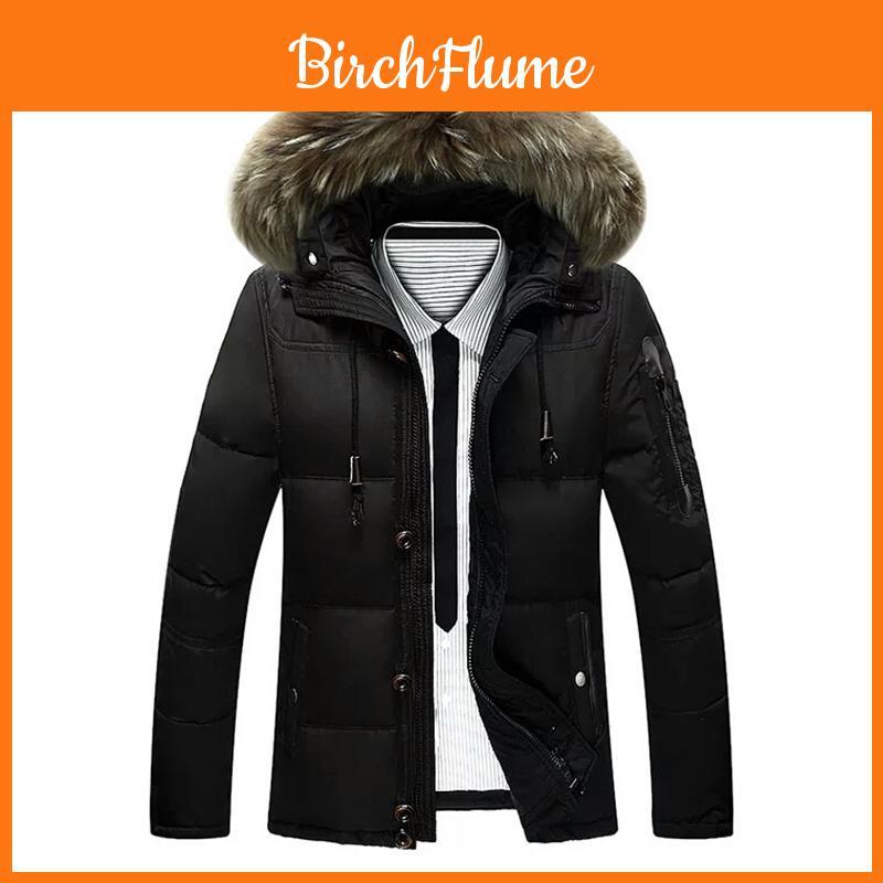 Premium Quality Winter Men's Thick Down Jacket With Cozy Faux Fur Collar And Hood