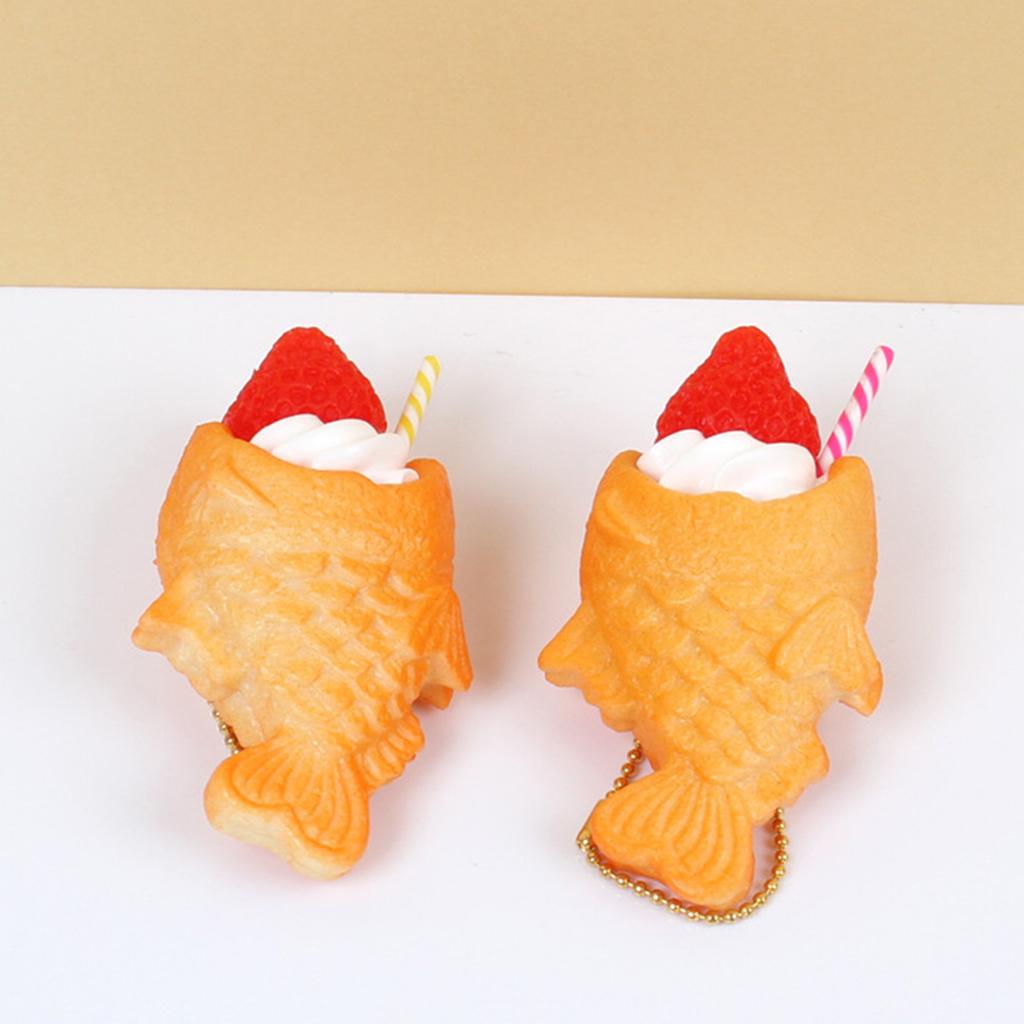 Set of 2 Stylish Faux Food Taiyaki Keyrings Sturdy PVC Fashion Accessory Portable for Anime Fans And Collectors