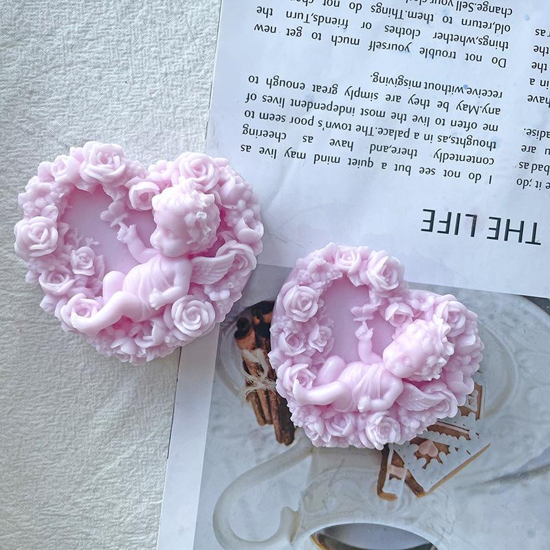 DIY Silicone Candle Mold Rose Heart Angel Handmade Gypsum Scented Soap Mould 3D Craft Fondant Chocolate Baking Decoration Tool