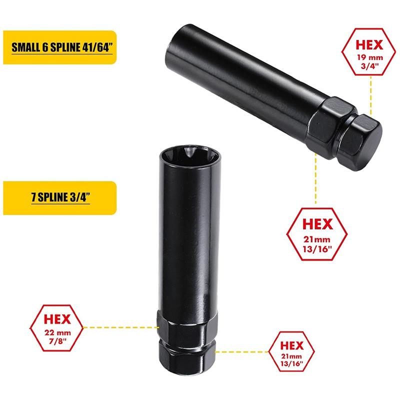 AD23-7 Spline Lug Nut Key 6 Spline Lug Nut Socket Removal Tool, 2 PCS Dual Hex Drive Aftermarket Wheel Lock Key Replacement