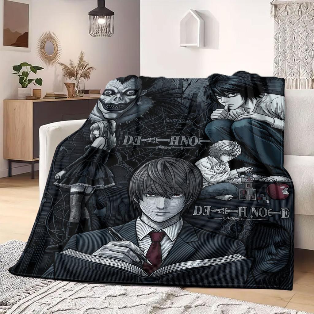 Death Note Prime Print Flannel Blanket, Cartoon Design for Sofa and Bed, Cozy Home Decor, Travel Outdoor Throw_LIAN
