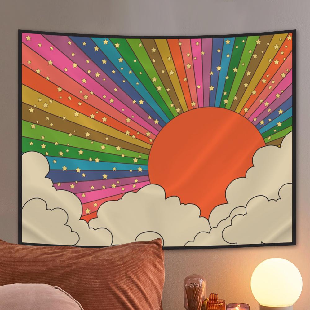 Boho Sun Tapestry Wall Hanging Moon Phase Rainbow Tapestries Bedroom Decor Bedspread Throw Cover