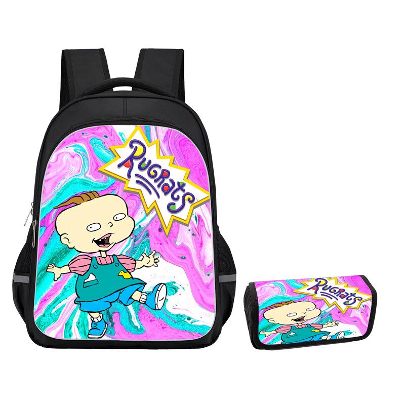 Rugrats High Definition Printing Oxford Leisure Spine Care Burden Reduction Storage Box Pencil Case Large Capacity Schoolbag