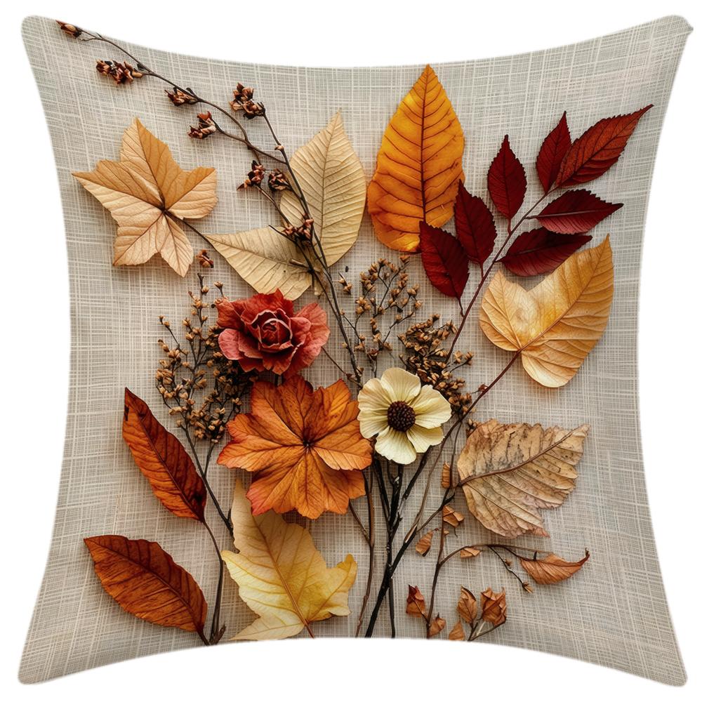 1pc Autumn Fall Leaves Throw Pillow Covers, Farmhouse Botanical Floral Cushion Cases for Sofa Bedroom Living Room Decor
