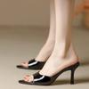 Summer Women's High Heels Sexy Pointed High Heeled Slippers Luxury Leather High Heels Slippers for Women Open-toed Mules Slides
