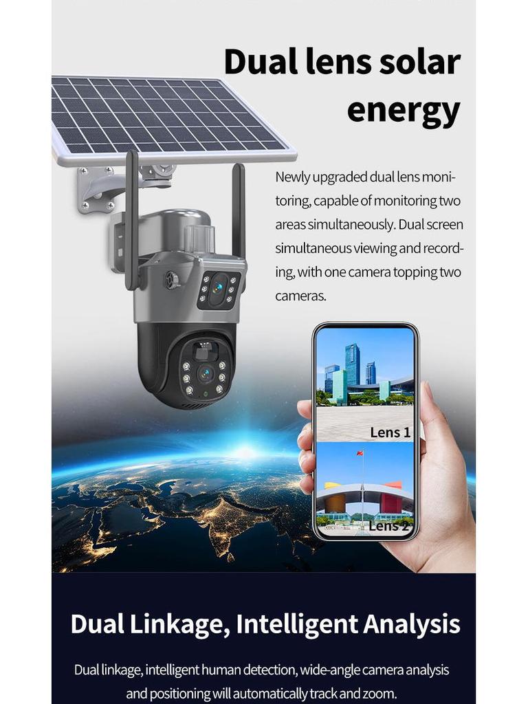 Câmera externa com monitor solar de 360 graus e visão noturna