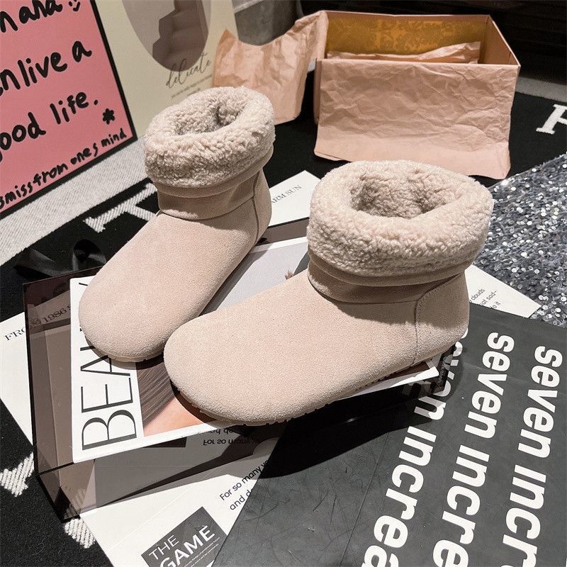 

Women s Frosted Leather Large Size Thick Sole Soft Sole Winter Warm Fur One Snow Boots Padded Lined Ankle Boots Anti-slip Hiking Sports Cotton Boots 36