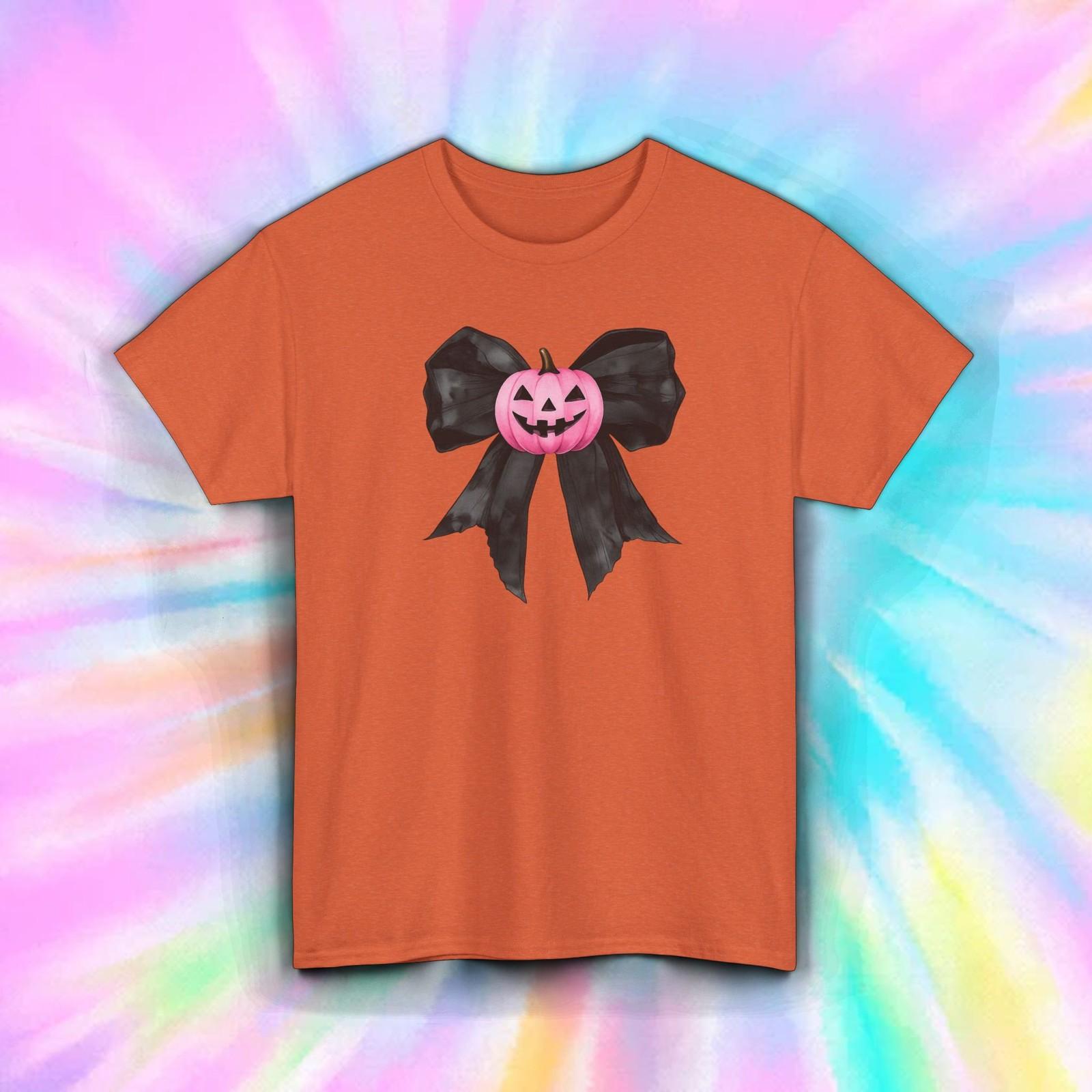 Pink Pumpkin Halloween Bow Shirt | Cute Fall Jack O Lantern Aesthetic Tee S-5XL S
