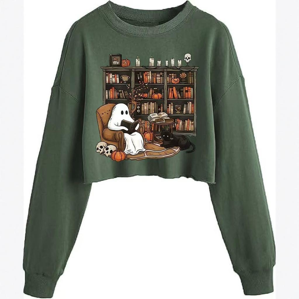 Women's Crop Sweatshirt Fall Halloween Long Sleeve Pullover Sweatshirt
