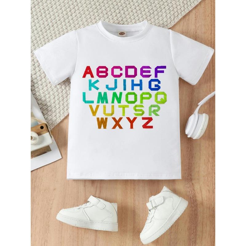 European sizes ' Cute A-Z Alphabet & Number Print T-Shirt - Soft Short Sleeve Summer Top