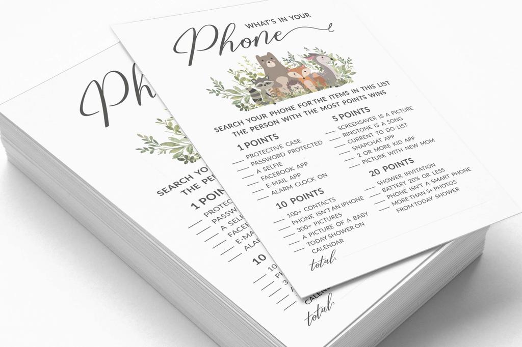 Inkdotpot Leaves & Animals Baby Shower Game Set Of 50 BabyA AlphabetA ABCA Game Gender Neutral Party