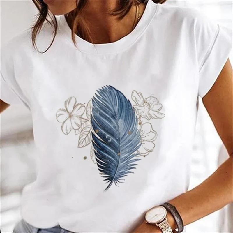 Women's Floral Plant Crew Neck Large Size Short Sleeve T-Shirt Women's Top