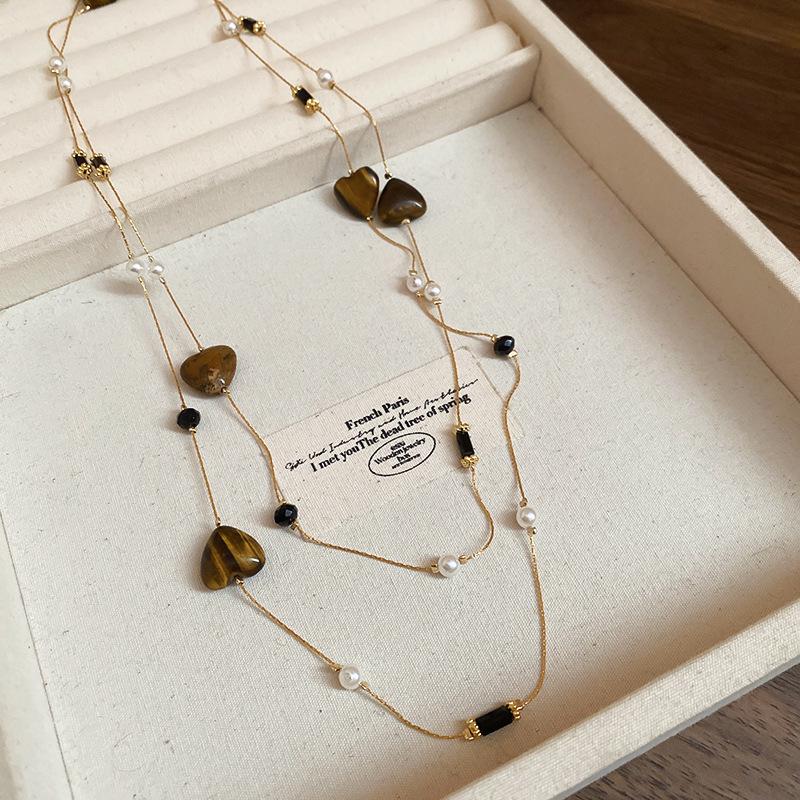 Han Luo 18K Gold-Plated Tiger Eye Necklace - Retro, High-End Clavicle Chain Accessory