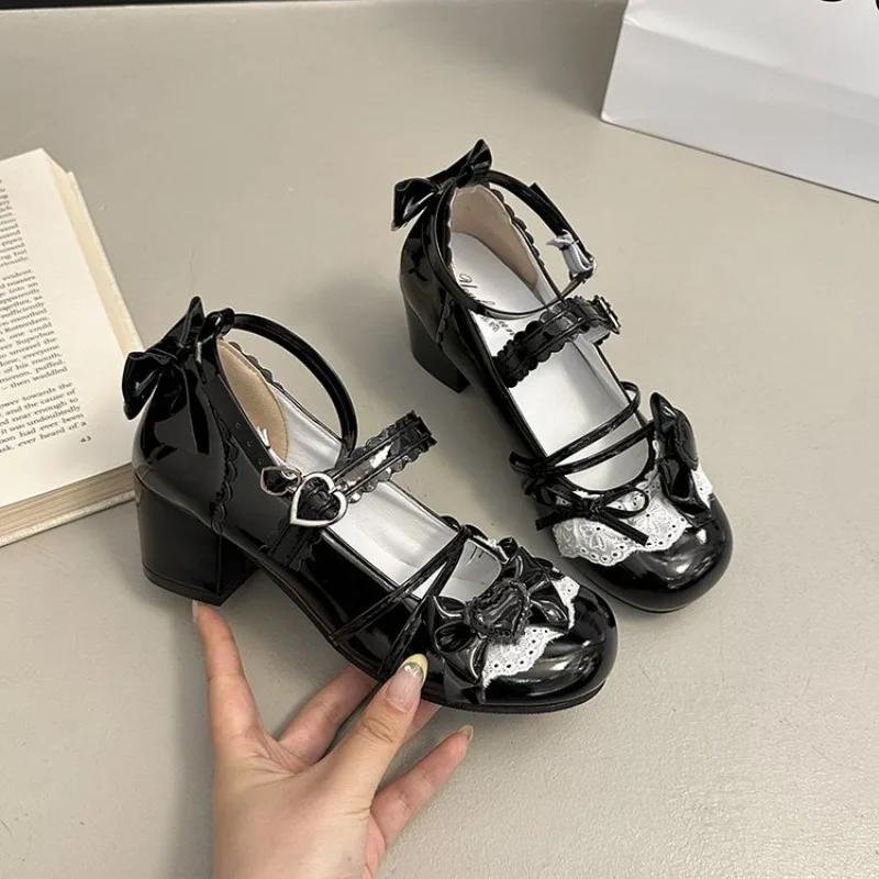 Fashion Cute Japanese Small Leather Shoes Women Sweetheart Story Lace Kitten Heel Single Shoes Mary Jane Shoes Women