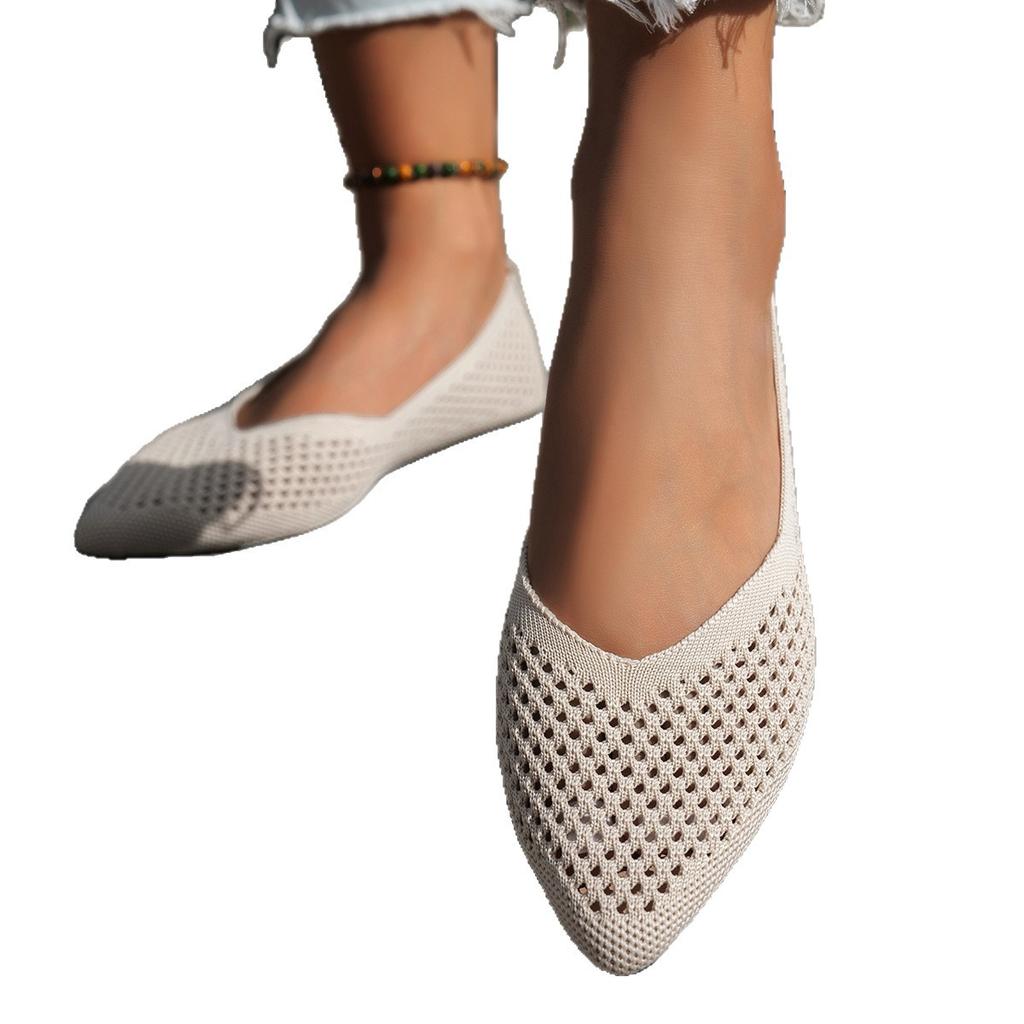 Fashion Women Flats Shoes Pointed Toe Ladies Shoes Solid Color Knitted Slip On Loafers Women Casual Breathable Ballet Women Flat Shoes