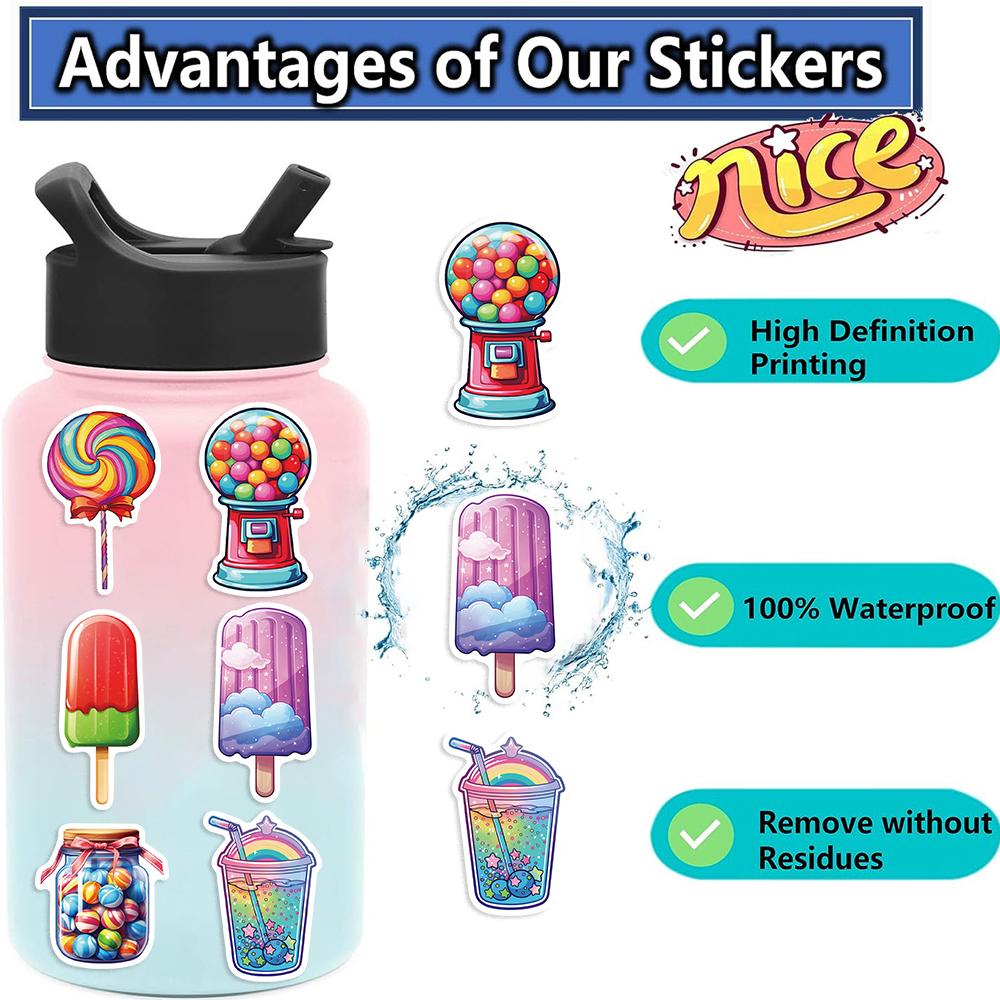 50Pcs Cute Colorful Candy Cartoon Stickers Scrapbooking Notebook Water Bottle Laptop Luggage Skateboard Car Sticker Toy Gift