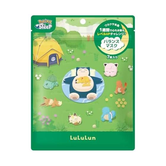 Lululun Pokemon Sleep Design Mask (Wakakusa Main Island Scent) 7 Pieces Balanced Type Pack Face Pack Sheet Mask Face Moisturizing Pores