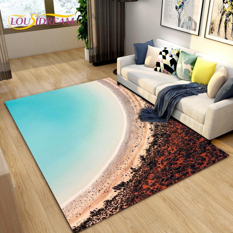 3D Ocean Seawater Beach Water Scenery Area Rug,Carpet Rug for Living Room Bedroom Sofa Doormat Decoration,Kid Non-slip Floor Mat