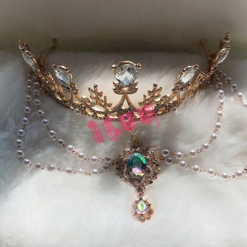 Handmade Halo Crown Headpiece Lolita Goddess KC Gothic White Angel Feather Wings Halo Crystal Crown Headband Hair Accessories