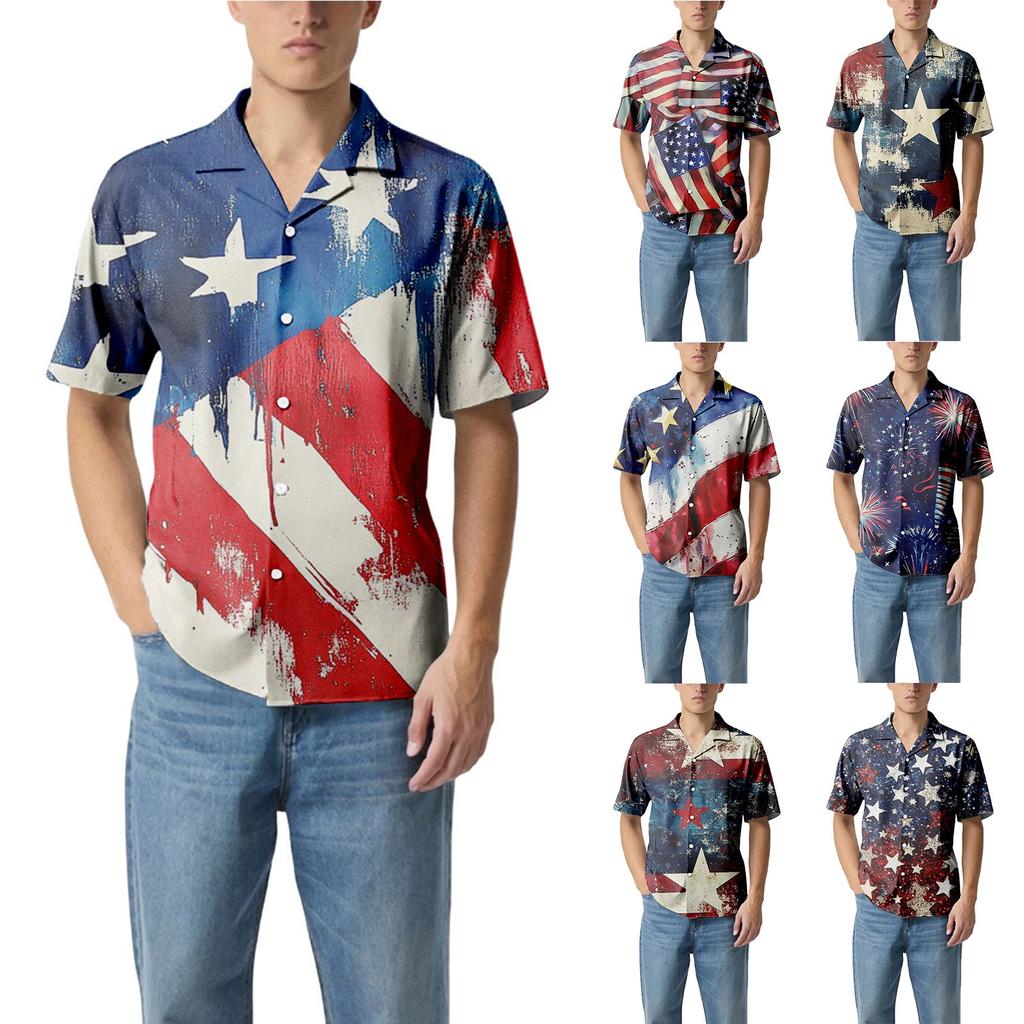 Uformell løs kortermet skjorte for menn Motetrykt skjortetopp