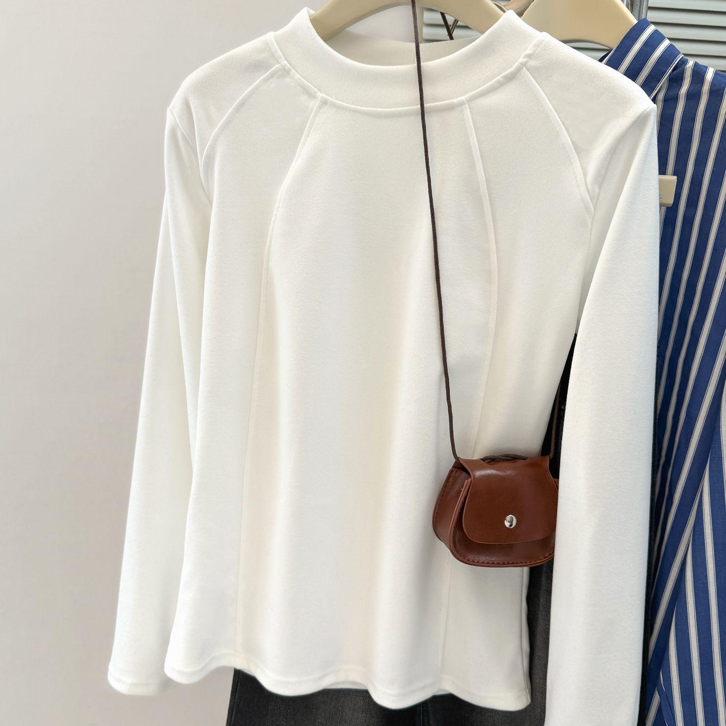 Korean Style Women s Slimming Casual Brushed Long Sleeve T-Shirt L белый