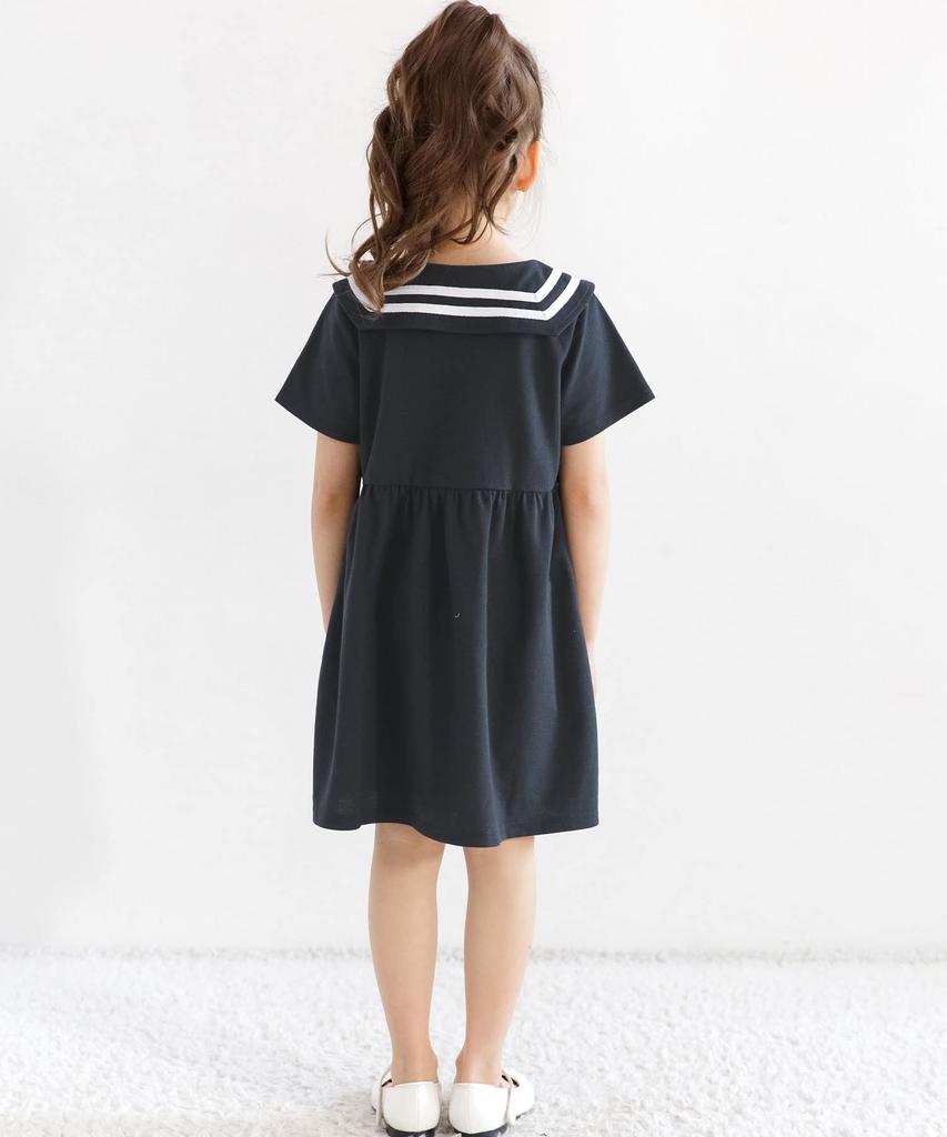 Bee Sailor Dress for Short Navy Girls, Kids, Sleeves, Collar, Pockets, Summer, Shh01843, 140cm,